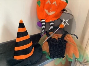 Litte Girls Witch Costume Tutu Pointy Hat Wand Pumpkin Trick Treat Pumpkin Bag - Picture 1 of 12