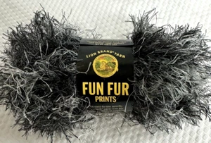 New~Lion Brand~ FUN FUR PRINTS Yarn~#204 LAVA ~ Gray Black Multi Novelty Eyelash - Picture 1 of 7