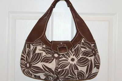 Bolso de Hombro Hobo FOSSIL Marrón Crema Estampado Lino Lona Foto 1 de 4