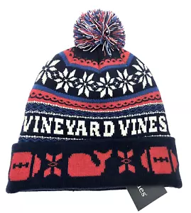 Cappello berretto invernale nuovo con etichette Vineyard Vines Pom rosso bianco blu acrilico portellone OSFA - Foto 1 di 8