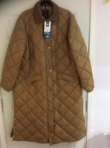 New Joules Lagenlook Oakfield Tan Quilted Logo Lined Long Coat - Size 18 BNWT - Picture 1 of 19