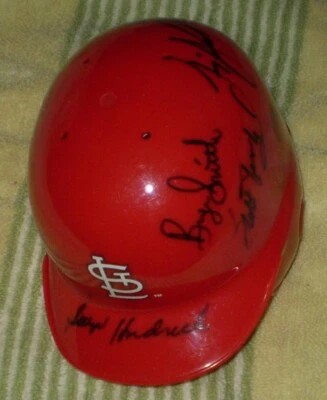 St. Louis Cardinals Mini Batting Helmet Signed by 6 Cardinals - Image 1 of 4