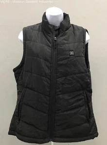 Men's Fernida Black Solid Heated Medium Puffer Sleeveless Polyester Vest - Picture 1 of 6