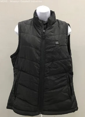 Men's Fernida Black Solid Heated Medium Puffer Sleeveless Polyester Vest - Image 1 of 4