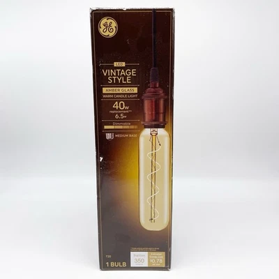 GE Vintage Style LED T20 Light Bulb Warm Candle Light Amber Glass 40W Med Base - Image 1 of 4