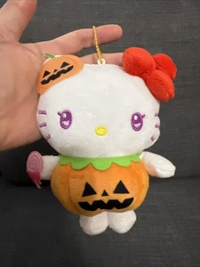 Sanrio weiß orange Hello Kitty Halloween Kürbis Plüsch Beutel Schmuck Schlüsselanhänger - Bild 1 von 7