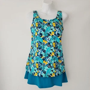 L.L. Bean blue floral 2 piece tankini swim suit womens size 8 Long - Picture 1 of 5