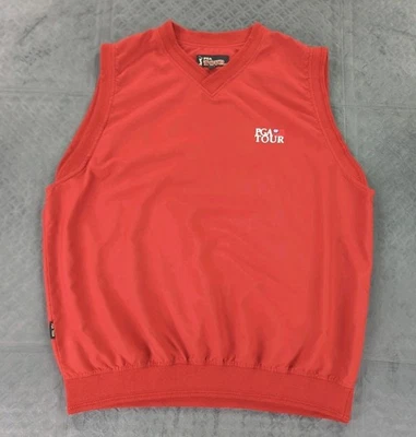 PGA Tour Golf Vest Embroidered Pullover V Neck Red Sleeveless Men Large - Image 1 of 4