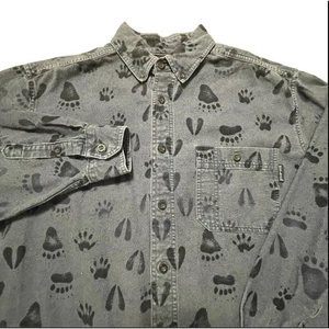 Woolrich VTG Dog Paws Tracks LS Button Down Flannel Shirt Navy Blue Large Men - Picture 1 of 9