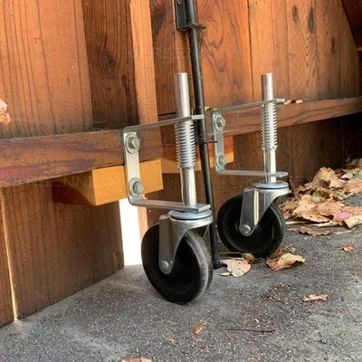 2 x SPRING LOADED HEAVY DUTY GATE WHEELS Farm Timber Door 4" Swivel Castor Fence - Image 1 of 4