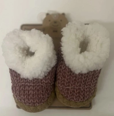 BEARPAW 6 Month Old Infant Booties Soft Knit Pink with Leather Sole 0-6 NWT New - Image 1 of 4
