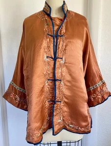 Giacca seta vintage cinese ricamata a mano farfalla taglia media LEGGI a mano - Foto 1 di 10
