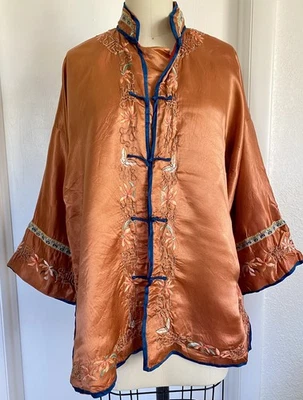 Vintage Chinese Hand Embroidered Silk Jacket Butterfly Sz Medium READ Hand - Image 1 of 4