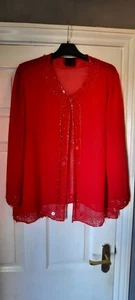 Frank Usher rot halbtransparent Perlen Pailletten Cover Up Gr. 18 - Bild 1 von 9