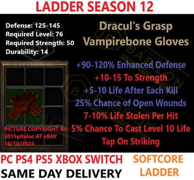 ✅ PC PS4 PS5 XBOX SWITCH ✅ LADDER Dracul's Grasp DIABLO 2 RESURRECTED D2R ITEMS - Image 1 of 2