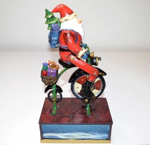 Vintage Weihnachten animierte alte Welt Weihnachtsmann fährt Fahrrad Spieluhr - Bild 1 von 5
