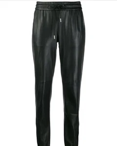 Pantalones de chándal de cuero negro de piel de cordero real para hombre - Imagen 1 de 4