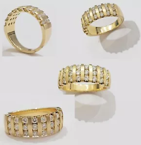 14k Gold Diamond Mens Band Ring 1.45 CT Natural Dia and Real 14kt Yellow Gold - Picture 1 of 10