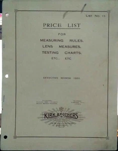 CATÁLOGO DE HERMANOS KIRK 1931 LISTA DE PRECIOS PARA REGLAS DE MEDICIÓN, LENTES, PRUEBAS - Imagen 1 de 3