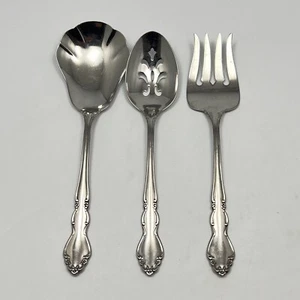 Oneida Stainless Serving Set Dover Glossy Heirloom Casserole Fork Spoon 3Pc Set - Picture 1 of 12
