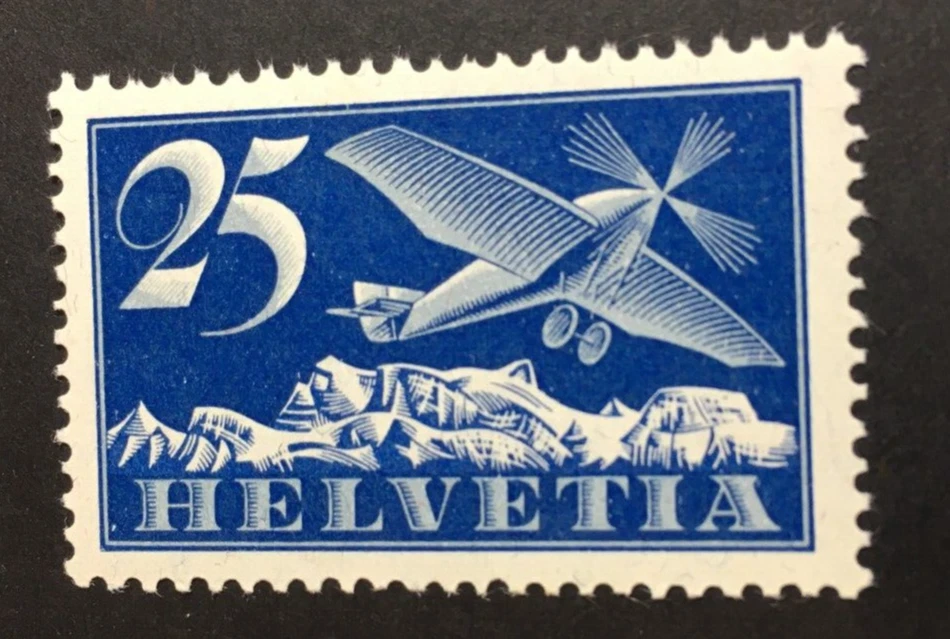 AOP Switzerland #C5a 923-25 Airmail 25c Grill Paper/ Gum Mint Never Hinged - Image 1 of 3