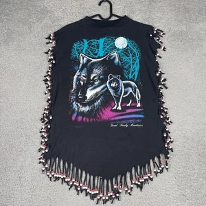 Vintage Wolf Native Screen Print Beaded RARE Made In USA Mens Small Youth OS - Picture 1 of 13