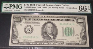 $100 1934 Dallas FRN. Fr. 2152-Kdgs. TOP POP NOTE. Pop: 3/0. PMG 66 EPQ - Picture 1 of 3