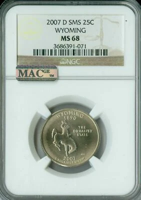 2007 D WYOMING QUARTER NGC MS68 SMS PQ 2ND FINEST LOW POP MAC SPOTLESS 1 FINER * - Image 1 of 2