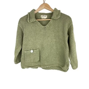 Nina Kids Youth Size L/XL Green Handmade Knit Pullover Sweater Made in Thailand - Picture 1 of 7