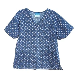 Crest Medical Nursing Scrub Top Womens Tag Size M Blue Pullover Short Sleeve - Picture 1 of 9