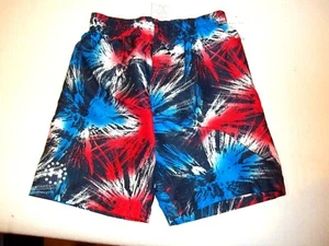 NEW Under Armour sz 5 red blue black fireworks boys swim suit trunk board shorts - Picture 1 of 1
