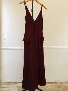 FLYNN SKYE REVOLVE Magenta Pink Plunging Neck Ruffle Formal Wedding Midi Dress S - Picture 1 of 4