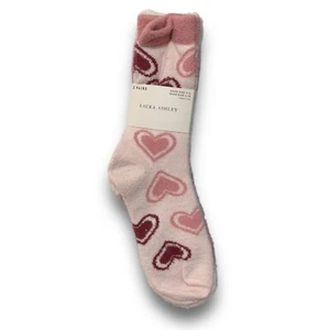 Laura Ashley 3 Pr Women's Warm Fuzzy Hearts White Pink Slipper Socks Sz 4-10 - Picture 1 of 9
