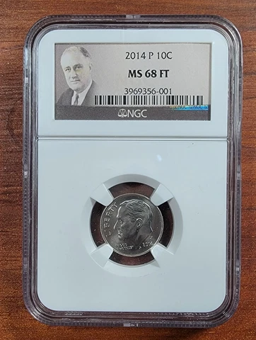 2014 Roosevelt Dime, 10C, MS 68 FT NGC, Sepia Label Cover