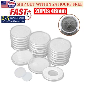 20PCS 46mm Clear Coin Storage Box Round Plastic Case Capsules Container Holder - Picture 1 of 10