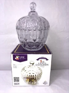 Glass Round sweet jar with lid sugar bowl Dish Clear Candy Bowl Box Crystal Look - Picture 1 of 2