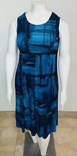 Perceptions Sleeveless Empire Waist Turquoise/Black Abstract Print Dress Size 16