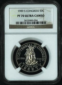 1989 S Congress Bicentennial Commemorative Half Dollar Coin NGC PF70 ULTRA CAMEO - Picture 1 of 2