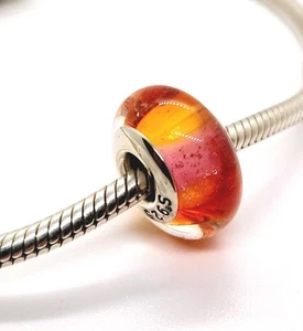 🩷 Dije de cuentas de cristal de Murano arco iris rosa y marrón tawny genuino plata S925 🩷 - Imagen 1 de 13