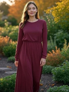 Maxi Vestido LL Bean Otoño Vino Talla M Pequeño Algodón Pesado Manga Larga Cottagecore - Imagen 1 de 16