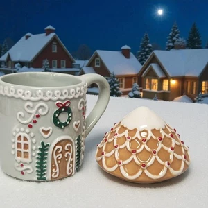 Taza de pan de jengibre de Navidad con tapa - Taza de chocolate caliente de cerámica festiva regalo - Imagen 1 de 11