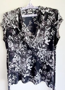 NINE WEST Womens XXL Shawl-neck Cap-sleeve Blouse w/Tie Waist - Picture 1 of 9