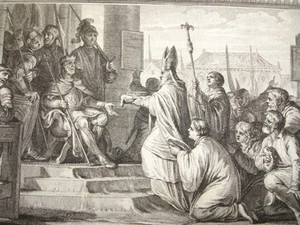 GRAVURE XVIIIe / CONQUÊTE DU ROYAUME DES LOMBARDS AN 774 - Imagen 1 de 2