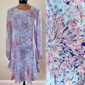 BCBGMAXAZRIA Bluebell Windswept Shift dress asymmetrical hem ruffles lined Sz 8 - Picture 1 of 10