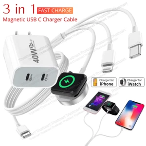 PD 40W Fast Wall Charger USB C Charger for iWatch/iPhone 3 in 1 Charging Cable - Picture 1 of 12