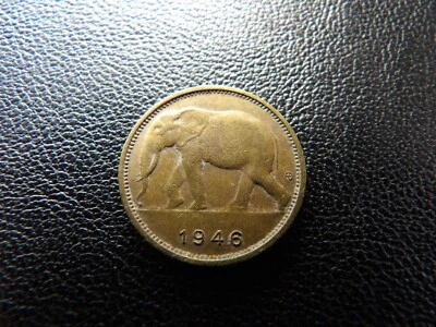 Belgian  Belgium Congo 1946 1 Frank coin African Elephant (21) - Image 1 of 4