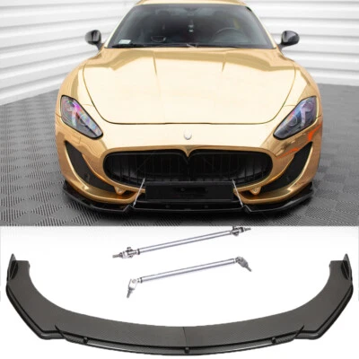 Car Front Bumper Lip Splitter Carbon Style+ Strut Rods For Maserati Gran Turismo - Image 1 of 4