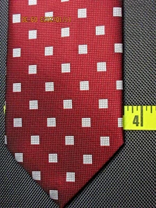 David Taylor Red Polyester Tie with Silver Squares 58" Long 3.5" Wide - Picture 1 of 3