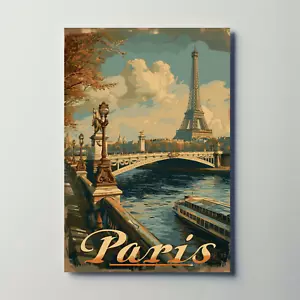 Paris Eiffel Tower River Seine Vintage Travel Poster - Picture 1 of 26