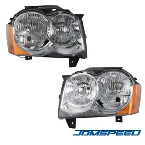 Pair Left+Right Side Chrome Halogen Headlights Fit 2008-2010 Jeep Grand Cherokee - Picture 1 of 6